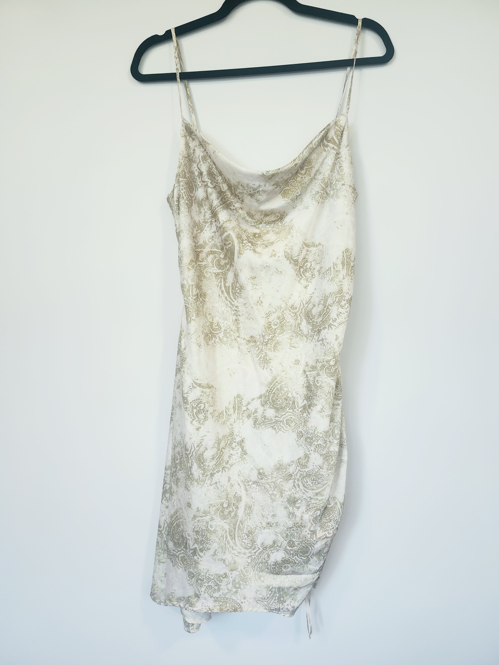 NWT GARAGE Silk Slip Dress in Ivory and Kaki Paisley Size Small